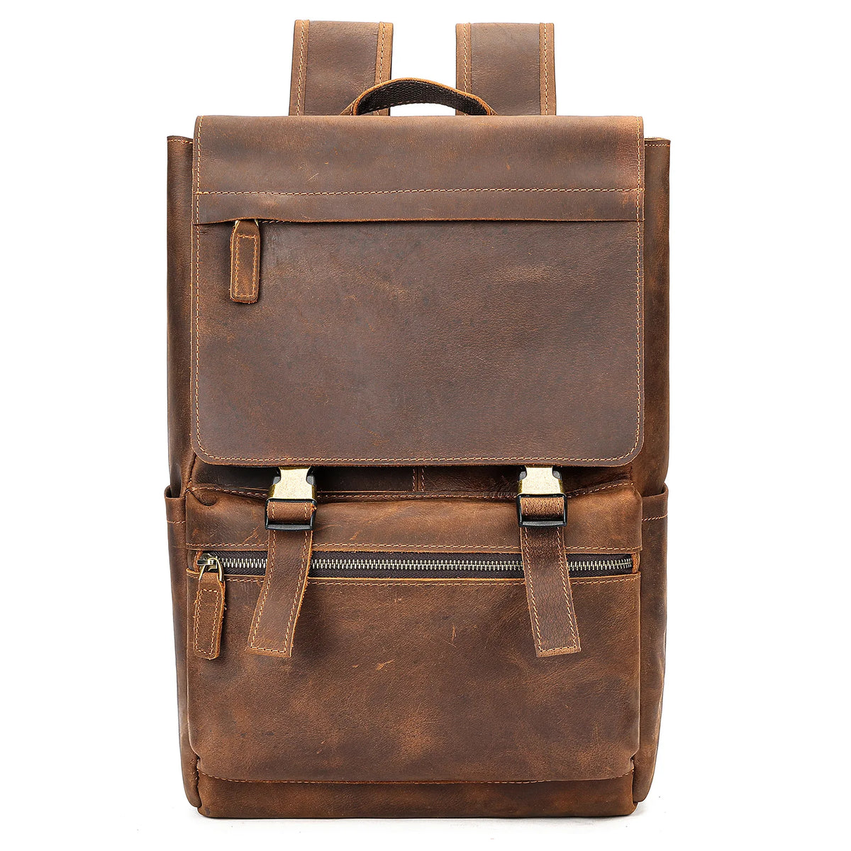 Frenzy Horsehide Men's Double-Shoulder Backpack, Cowhide Outdoor Travel Backpack, Men's Genuine Leather Double-Shoulder Bag