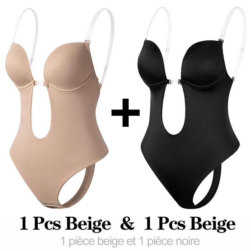 Backless Deep-V Shapewear Corset Bodysuit, Thong Back