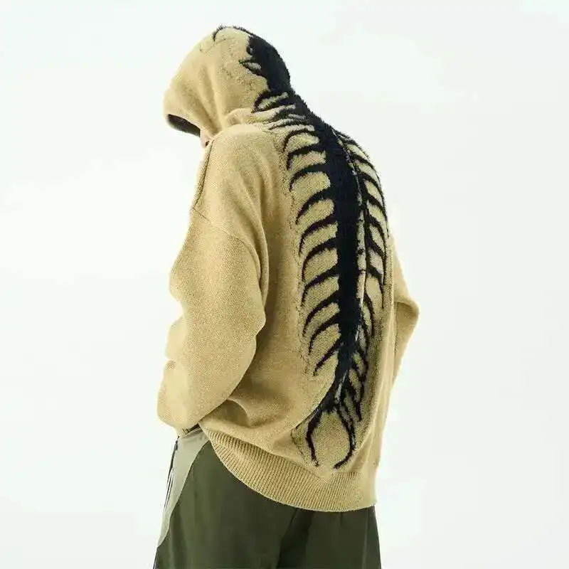 Men's Retro Knit Hooded Sweatshirt with Centipede Print