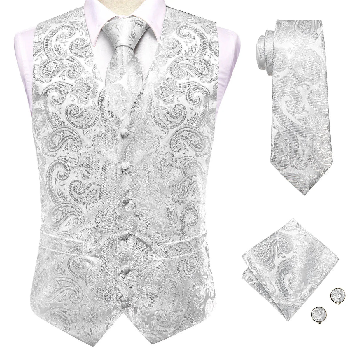 Silver paisley vest set with necktie how to tie for formal events