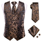 Men's paisley necktie set in brown with matching vest for formal occasions