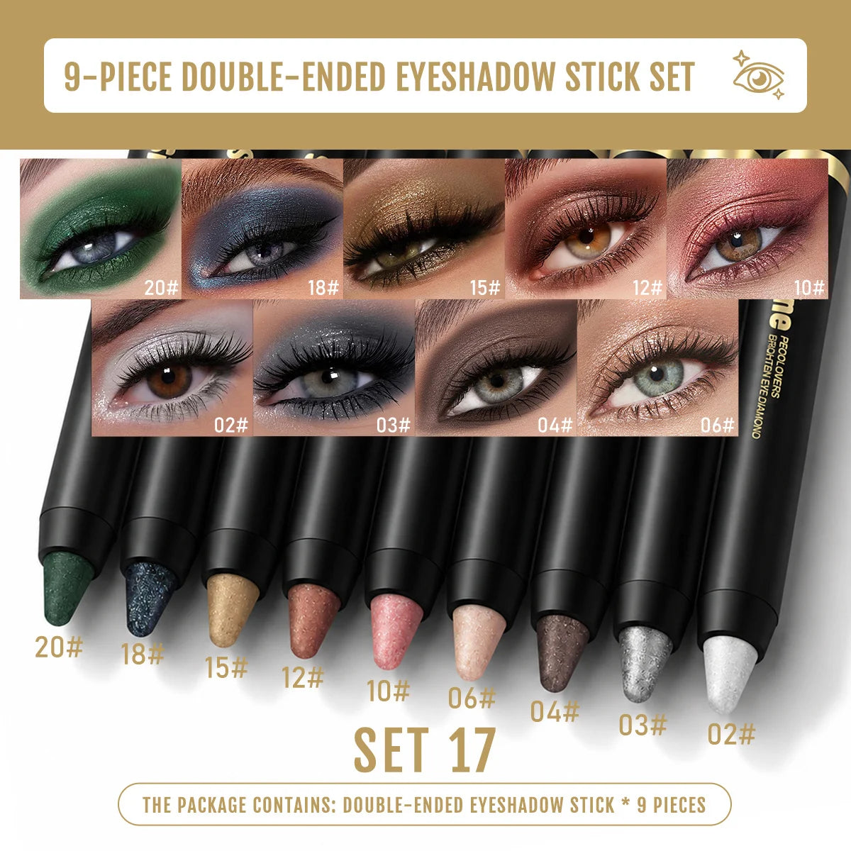9-Piece Dual-Head Cream Eyeshadow Stick Set for Travel
