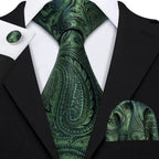 Green Silk Tie Set for Men: Multiple Shades Available - VacationGrabs