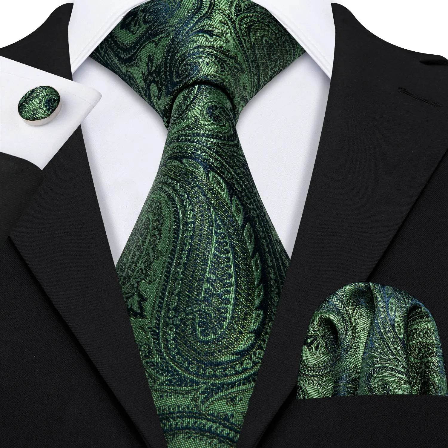 Green Silk Tie Set for Men: Multiple Shades Available - VacationGrabs