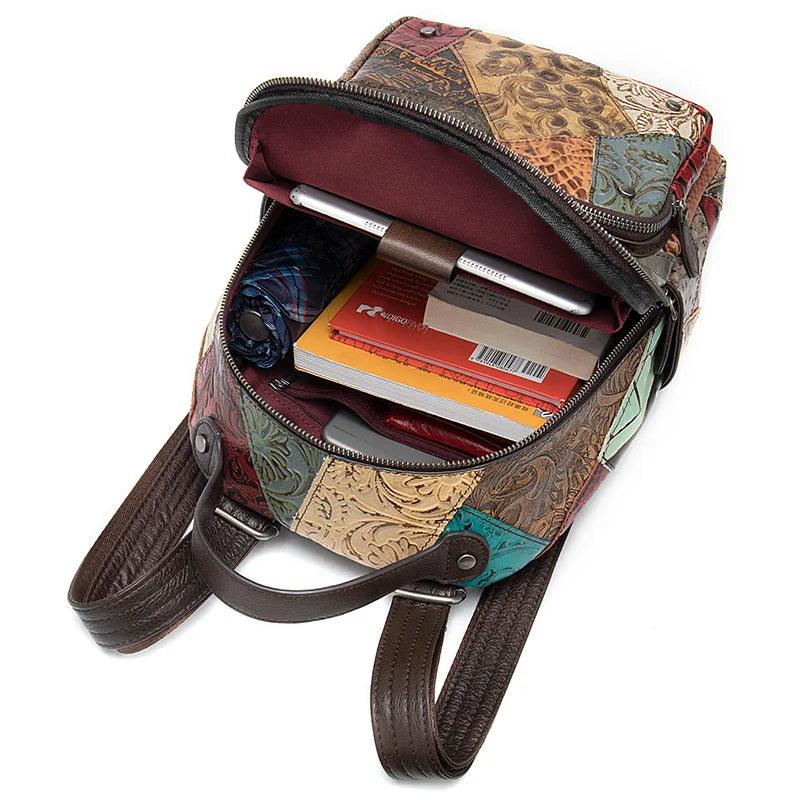 Luggage & Bags - Backpacks Colorful Patchwork Backpack For Women Genuine Leather Travel Backpack