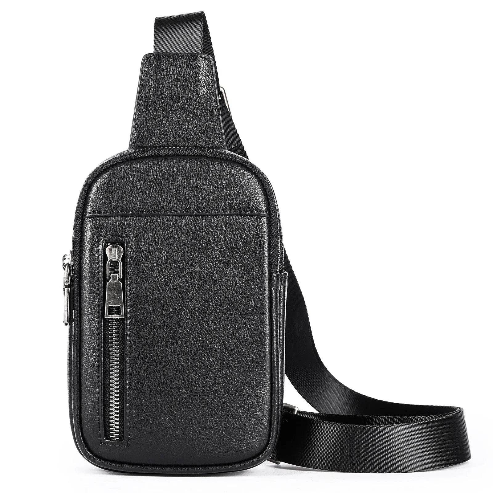 Cowhide Leather Chest Bag Multi-functional Men’s Shoulder Bag - VacationGrabs