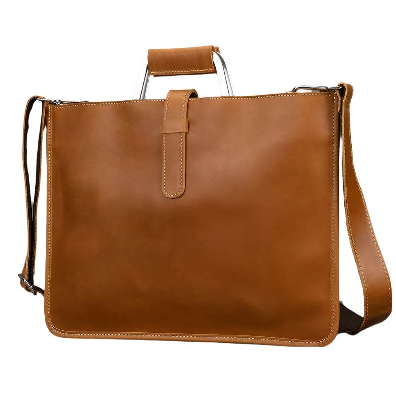 Vintage Style Men's Leather Briefcase Slim Working Tote Designer Bag - VacationGrabs
