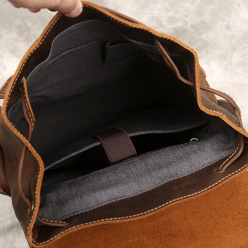 Men's Leather Travel Backpack, Cowhide with Laptop Sleeve