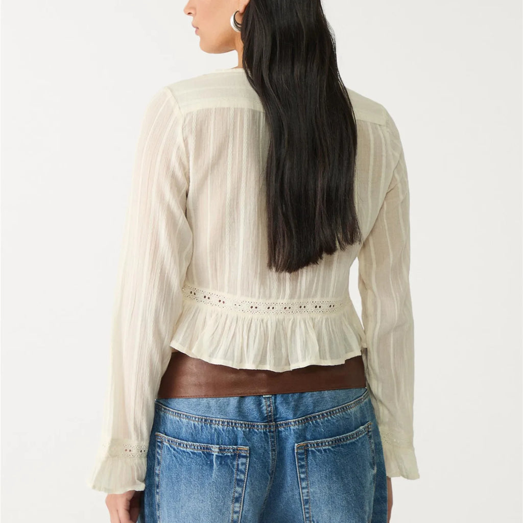 Women's Y2K Fairy Long Sleeve V Neck Shirts Spring Fall Lace Patchwork See-through Tie-up Front Button Up Blouse Crop Tops