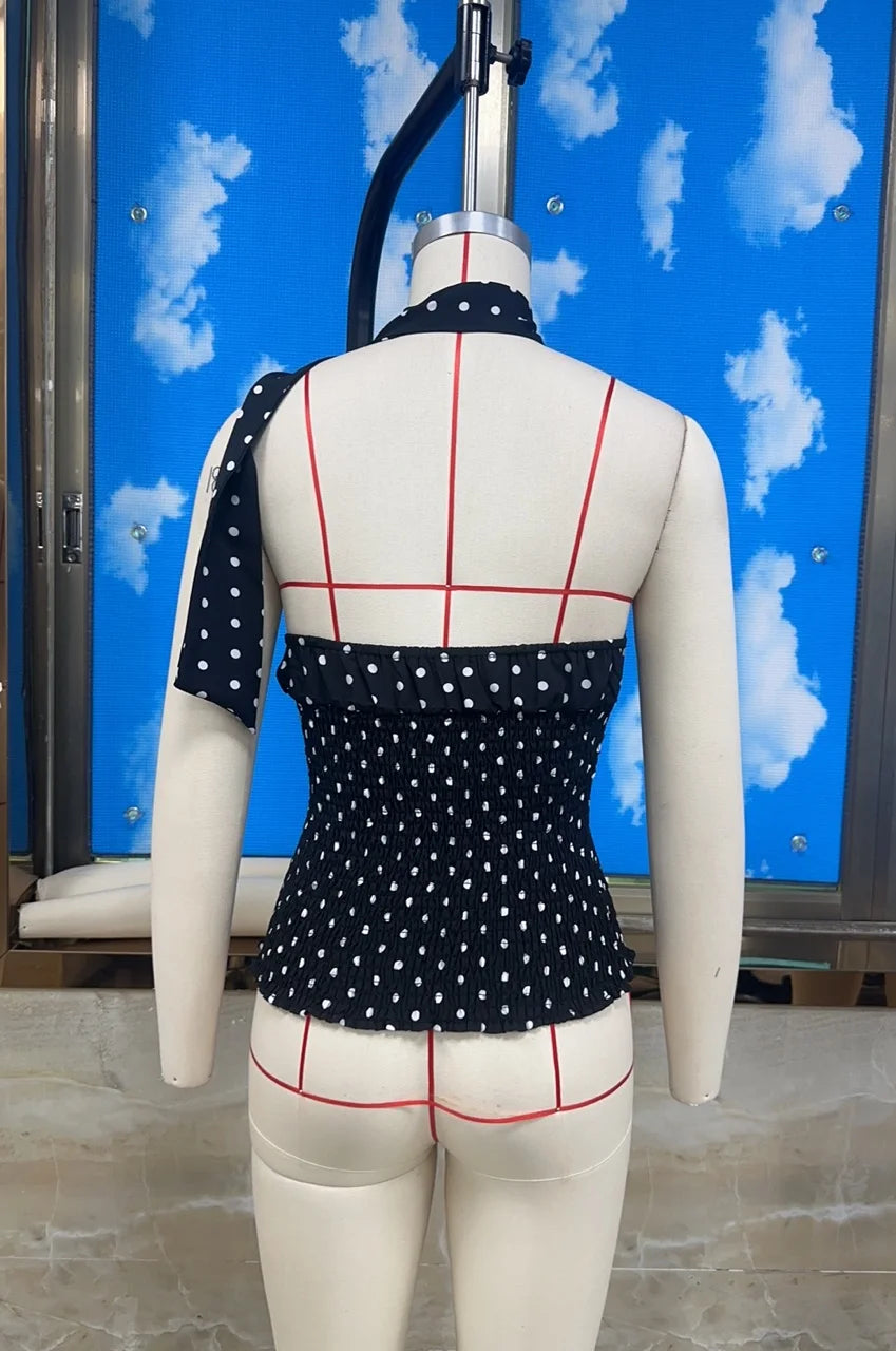 VacationGrabs Women's Summer Halter Tops Casual Stylish Dots Print Slim Fit Backless Sleeveless Vest Going Out Vacation Streetwear