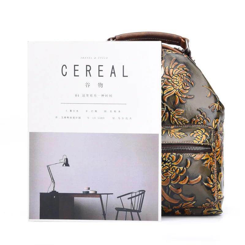 Floral Retro Leather Backpack - VacationGrabs
