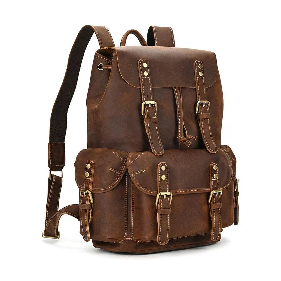 Leather Backpack Vintage Top Grade Travel Men Male Day Pack Bag - VacationGrabs
