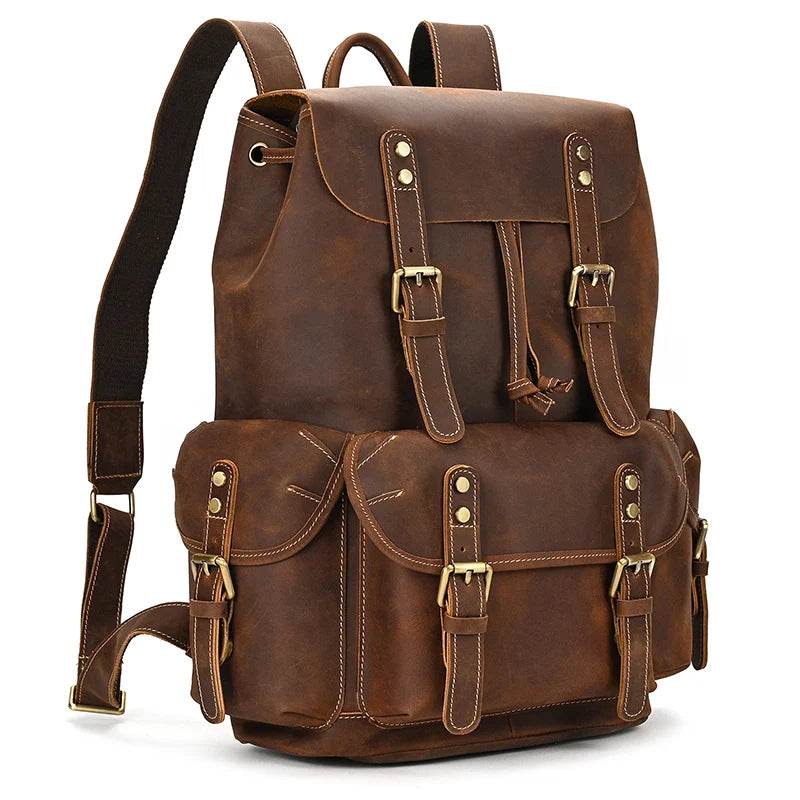 Leather Backpack Vintage Top Grade Travel Men Male Day Pack Bag - VacationGrabs