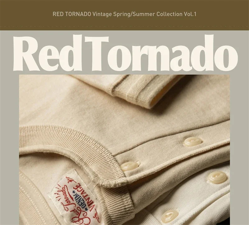 Red Tornado Short Sleeve Henley T-Shirt Heavyweight Cotton Every Day Tee Amekaji