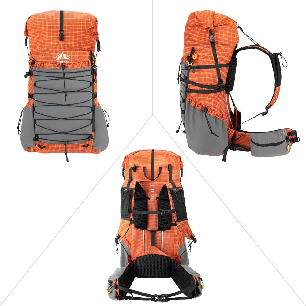 Roll-Top Internal-Frame Hiking Backpack with Rain Cover, 50-70L