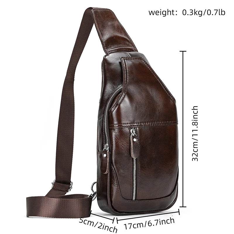 100% Genuine Leather Sling Bag Messenger Bag for Men Black - VacationGrabs