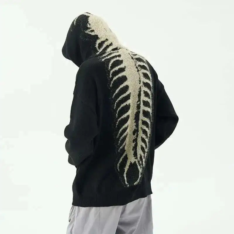 Men's Retro Knit Hooded Sweatshirt with Centipede Print