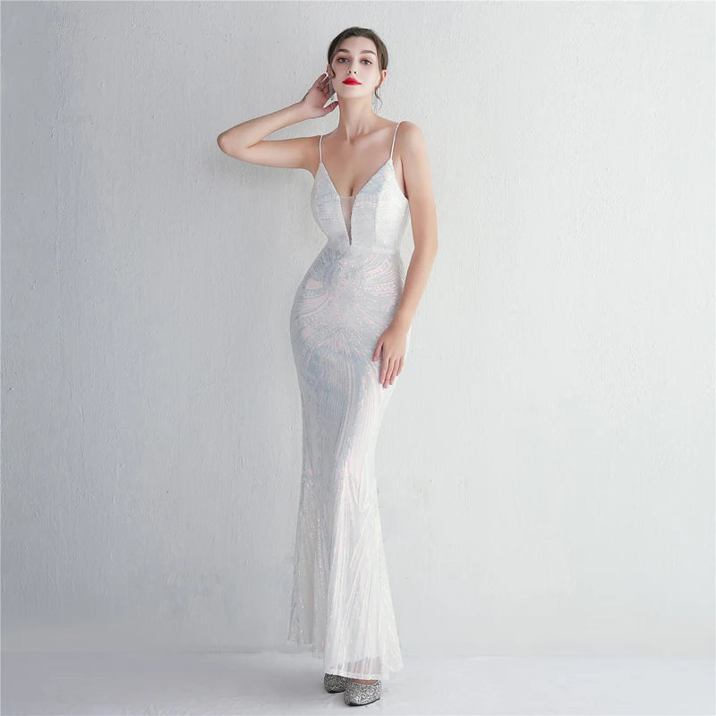 Women's Sequined Floor-Length Mermaid Evening Dress