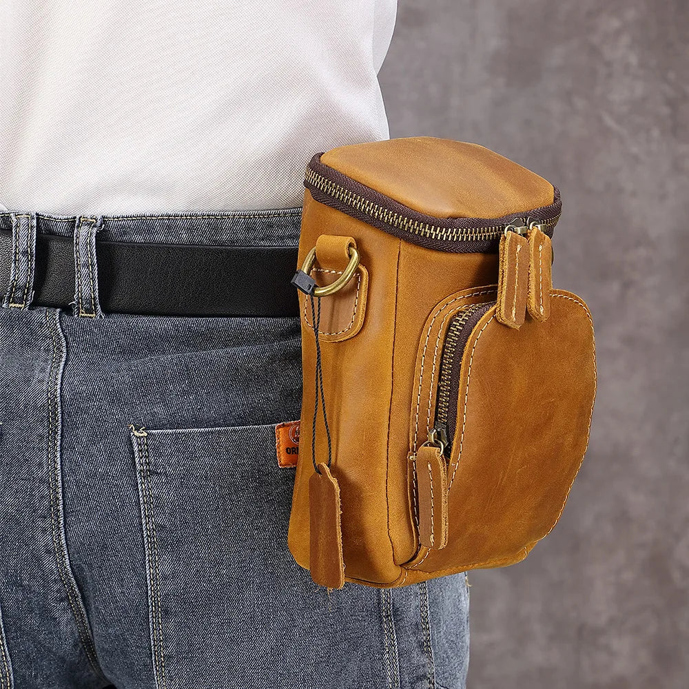 Vintage Leather Crossbody Sling Bag for Men with Belt Loop