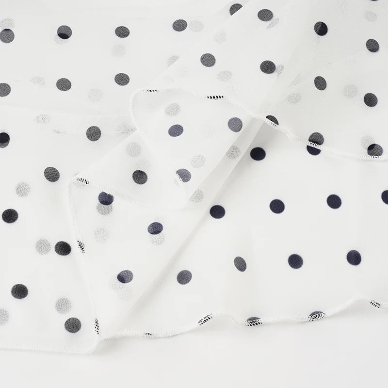 VacationGrabs Polka Dot Floor-length Chiffon Skirt French Style Ruffled Mesh A-line Skirts Elegant Maxi Bottoms High Waist Streetwear
