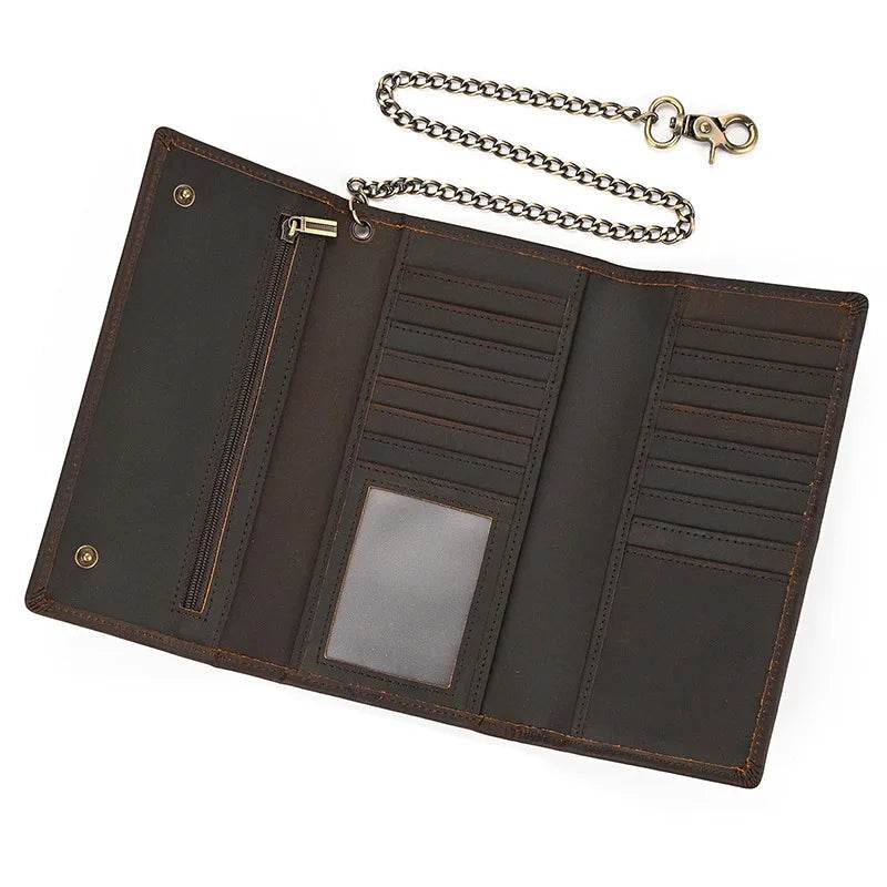 Men’s Leather Wallet with Iron Chain Clip Purse Long Fashion Wallet - VacationGrabs