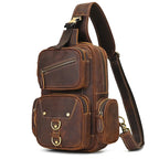 Men's Vintage Crazy Horse Leather Sling Chest Bag
