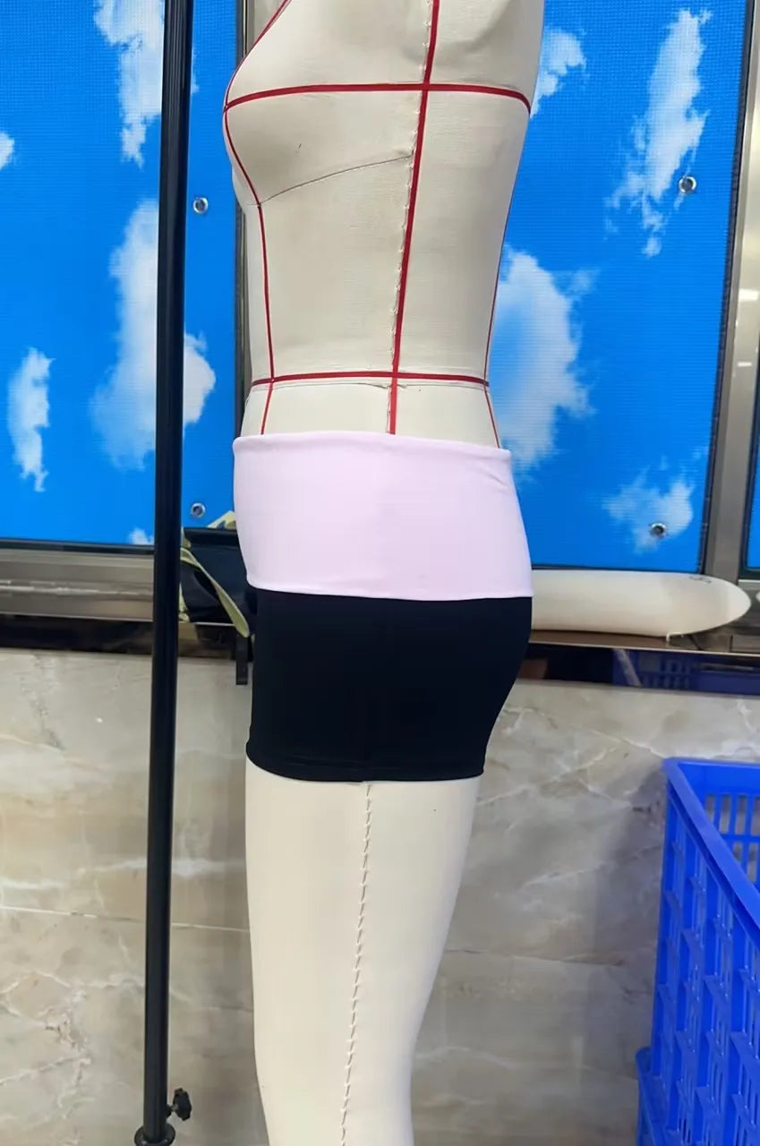 VacationGrabs Color Block Biker Shorts for Women Low Waist Fold Over Waistband Slim Fit Booty Shorts Streetwear Aesthetic Casual Pants