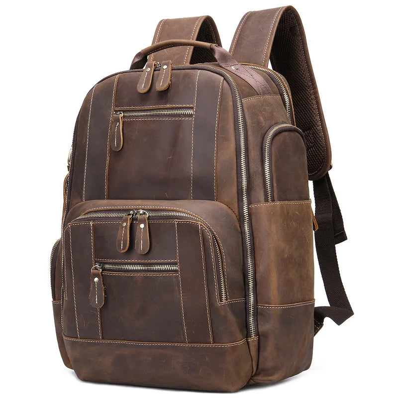 Sac à dos de voyage en cuir véritable pour homme avec compartiment ordinateur - Sac de créateur