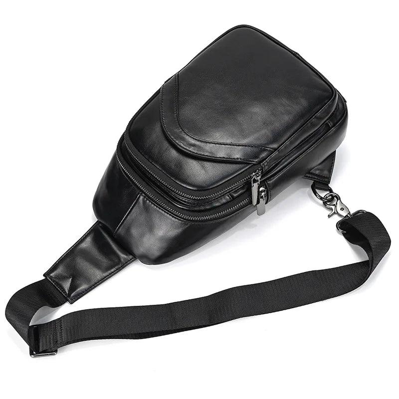 Newsbirds Casual Men's Chest Bag Genuine Leather Single Shoulder Cross Body Bag Soft Cow Leather Chest Pack For Men Slinig Bags