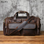 Men's Vintage Genuine Leather Travel Duffel Bag – Large Capacity Weekender