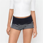 VacationGrabs Women Fold Over High Waist Striped Ribbed Knit Booty Shorts Y2K Slim Bodycon Mini Hot Pants Casual Loungewear Bottoms