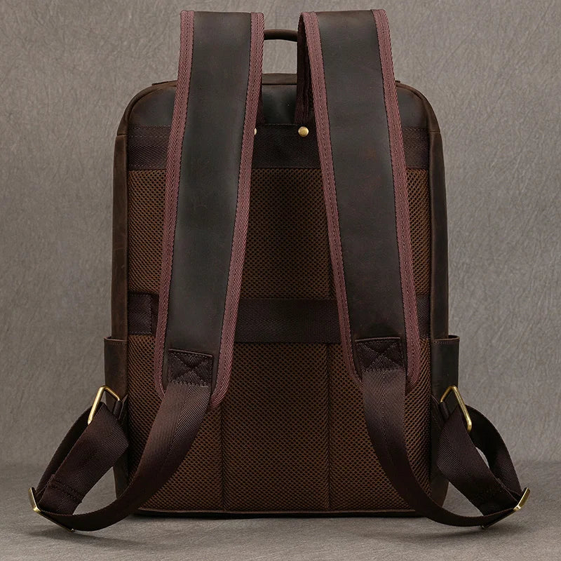 Men’s Crazy Horse Leather Backpack 15.6" Laptop School Bag