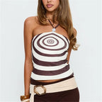 VacationGrabs Women Y2K Spiral Print Halter Top Backless Sleeveless Crop Top Summer Retro Aesthetic Slim Fit Party Clubwear Streetwear