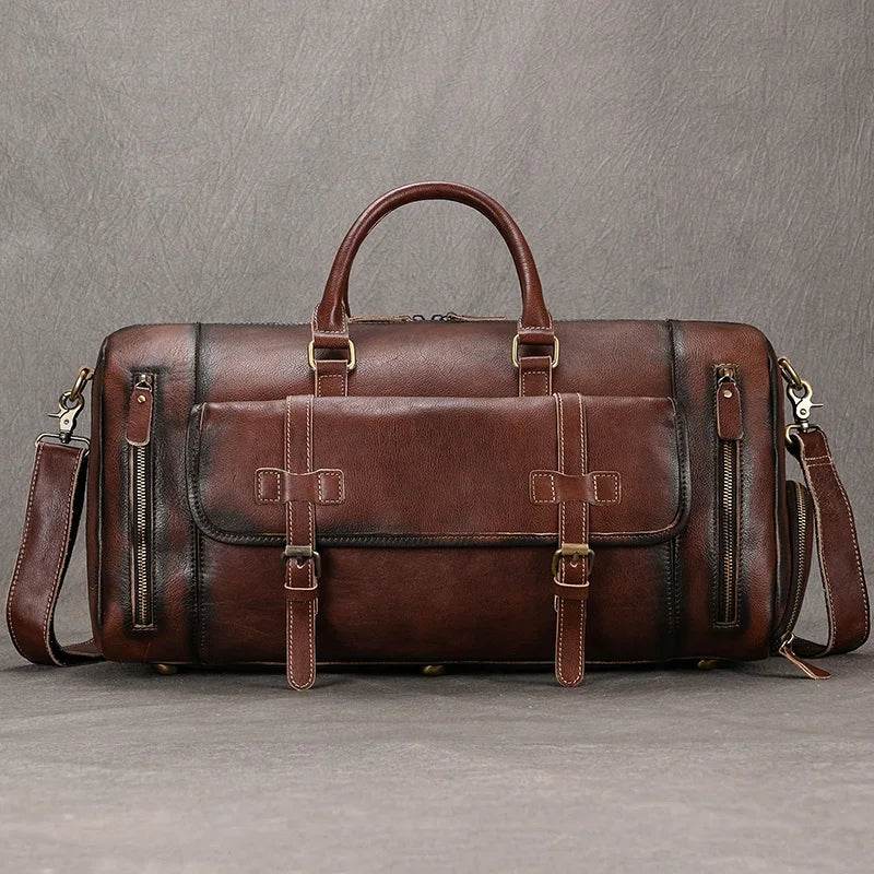 Vintage Fashion Leather Men’s Travel Duffel Bag Luggage - VacationGrabs