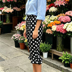Women's Y2K Polka Dot Capri Pants High Waist Ruffle Hem Cropped Trousers Casual Slim Fit Summer Streetwear Vacation Pants