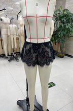 VacationGrabs Women’s Solid Color Lace See Through Shorts Casual Elastic Waist Wide Leg Lingerie Shorts Summer Lounge Bottoms