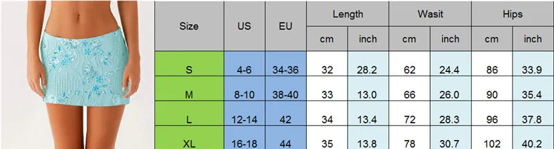 VacationGrabs Women Y2K Sequin Mini Skirt Low Waist Sparkle Beaded Short Skirt Glitter Shiny Bodycon Skirt Night Out Party