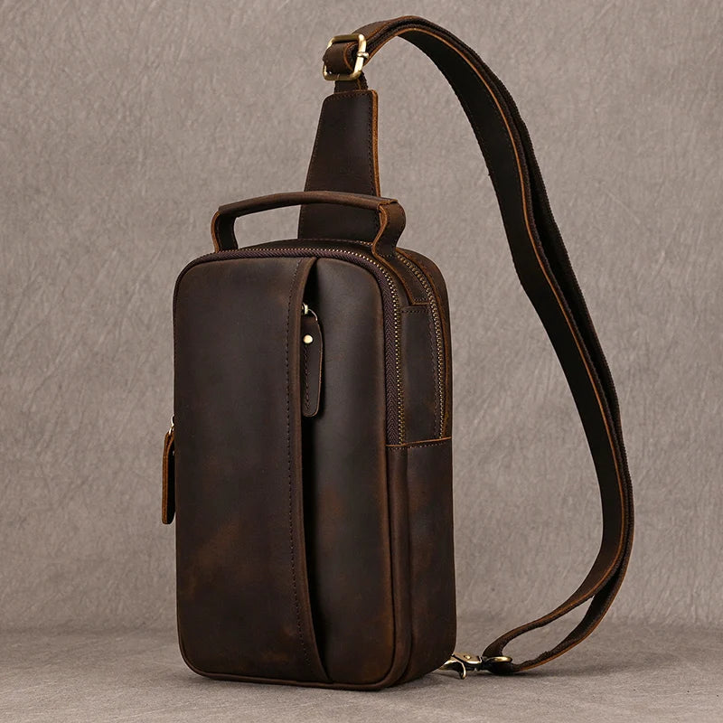 Summer Outdoor Leather Men Single Shoulder Sling Bag Chest Bag For Men Male Backpack Bag Chest Pack