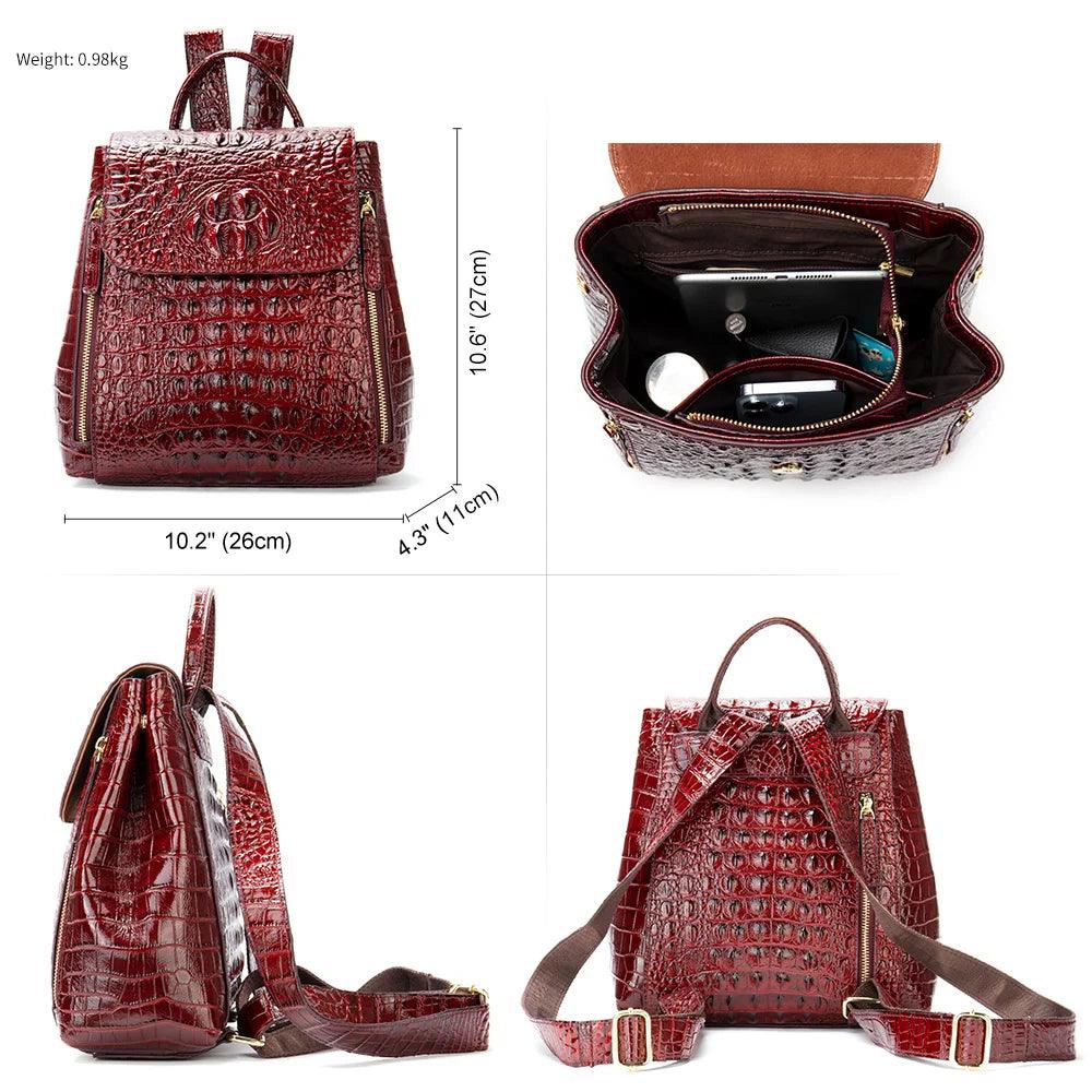 Luggage & Bags - Backpacks Textured Crocodile Pattern Leather Daypacks for Women 5 Colors