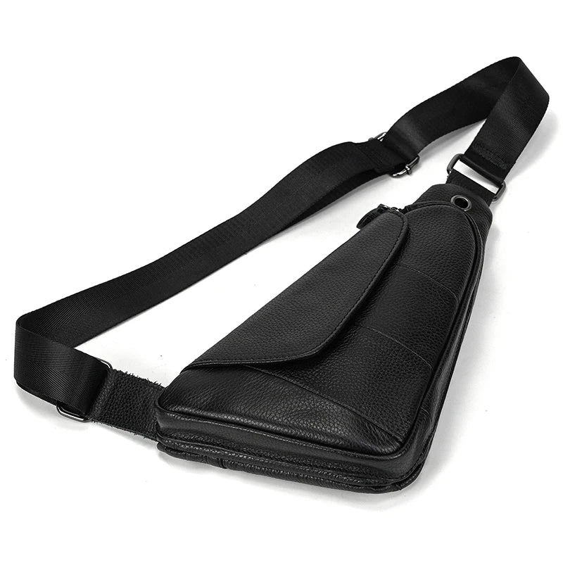 Men's Top Grade Cowhide Leather Crossbody Chest Bag Multi-Functional Shoulder Leisure Sports Casual Bag