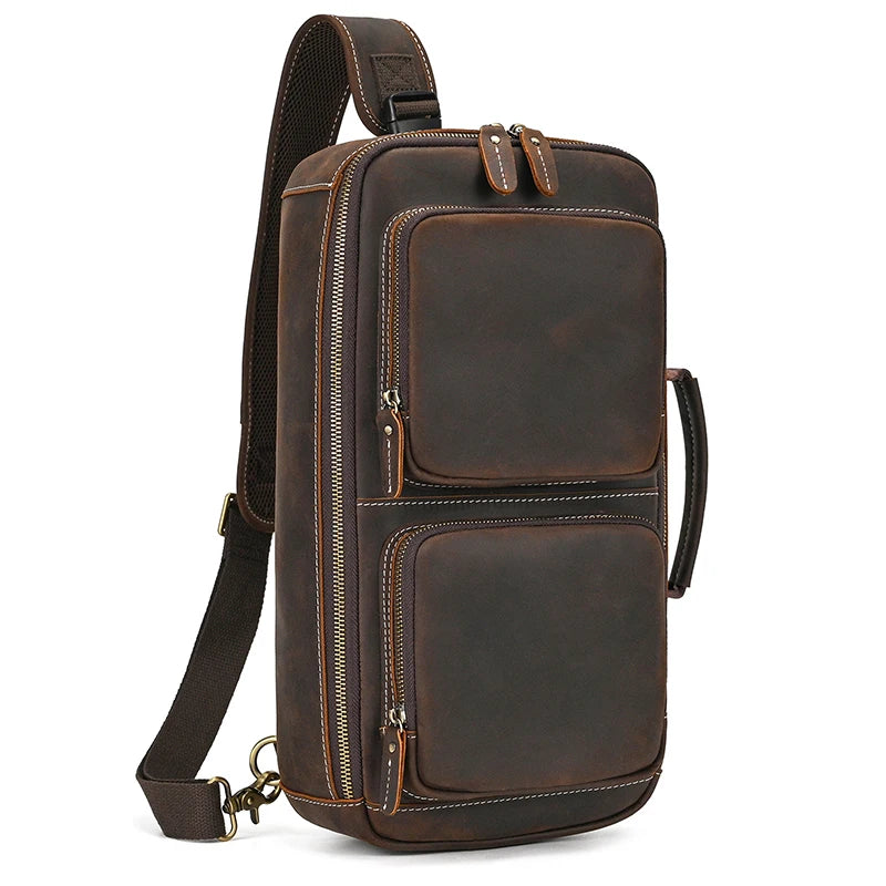 Men's Genuine Leather Chest Sling Bag with Handle