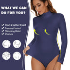 Women's High Collar Thermal Bodysuit, Long Sleeve Compression Top