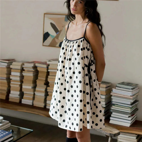 Women's polka dot mini dress, lightweight fabric for summer outings