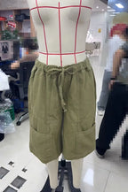 VacationGrabs Cargo Bermuda Shorts Women Drawstring Elastic Waist Multi Pocket Loose Wide Leg Jort Y2K Street Casual Capri Bottoms