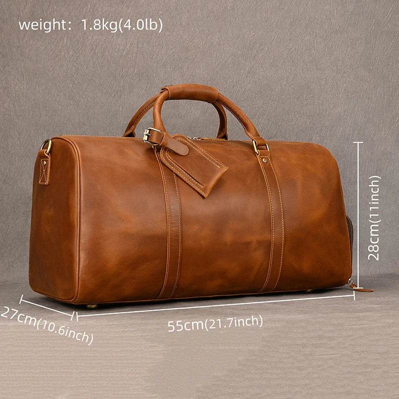 Vintage Leather Travel Duffel Hand Luggage Men’s Business Bag - VacationGrabs