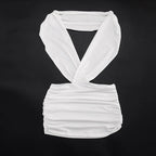 VacationGrabs Women Bodycon Mini Dress Deep V Neck Backless Ruched Sleeveless Satin Dresses Evening Party Club Night Out Holiday Wear