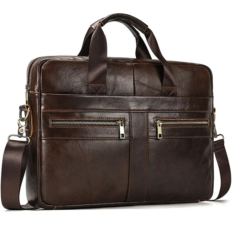 Men's Leather Briefcase 15.6" Laptop Bag Top Layer Leather