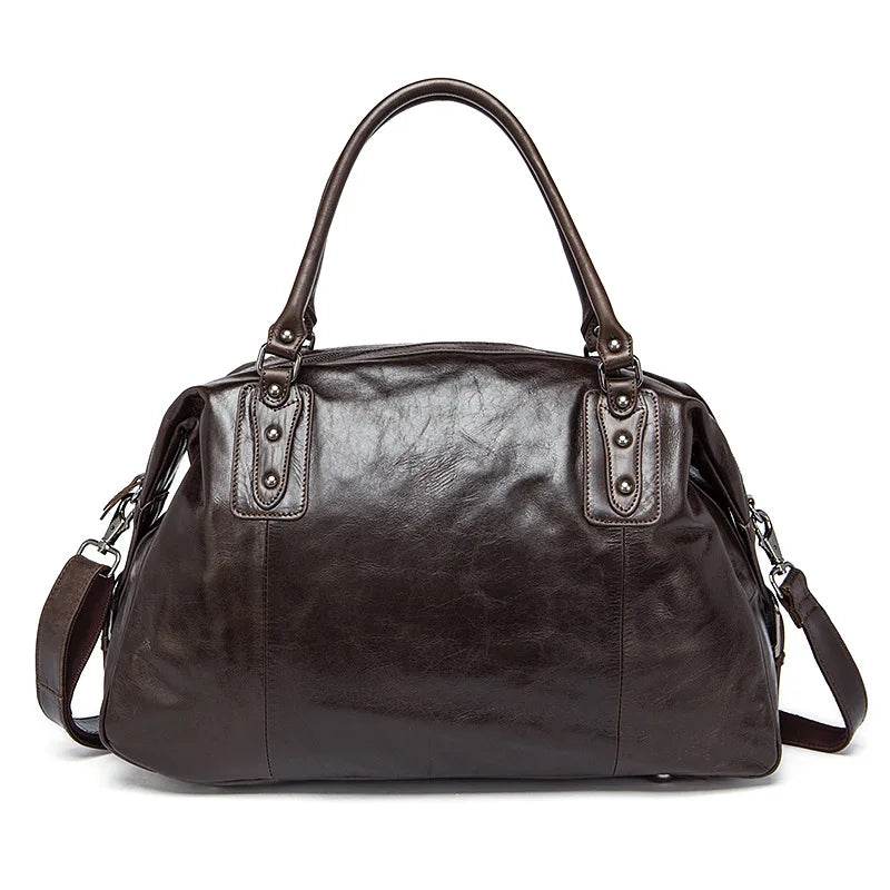 Soft Cowhide Leather Duffle Bag Large Capacity Men’s Weekend Bag - VacationGrabs