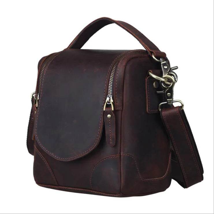 Vintage Crazy Horse Leather Messenger Bag for Men Crossbody Bag - VacationGrabs