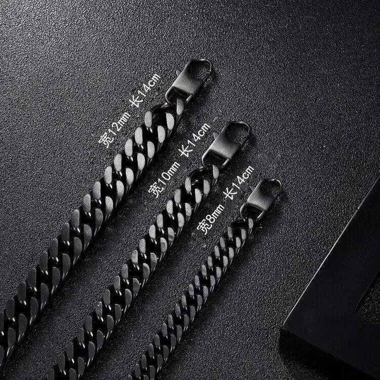 Men's Jewelry - Bracelets 10mm Black Miami Cuban Link Stainless Steel Bracelets